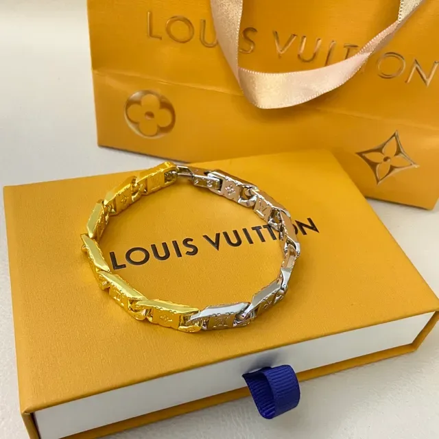 Louis Vuitton Monogram Two-Tone Gold and Silver Curb-Link Bracelet 5