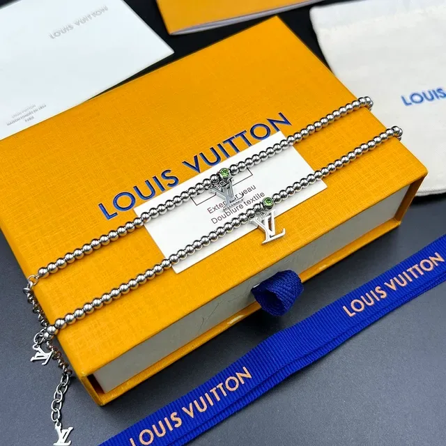 Louis Vuitton Monogram World Tour Gold Green Beaded Ball-Chain LV Charm Necklace 2
