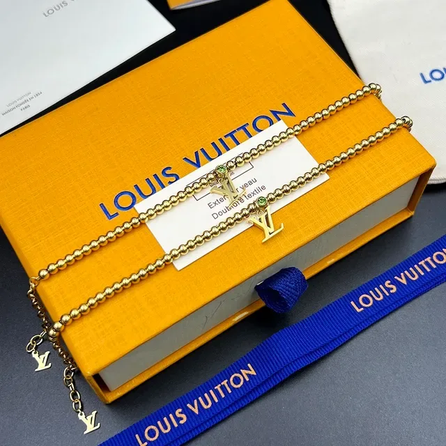 Louis Vuitton Monogram World Tour Gold Green Beaded Ball-Chain LV Charm Necklace 3