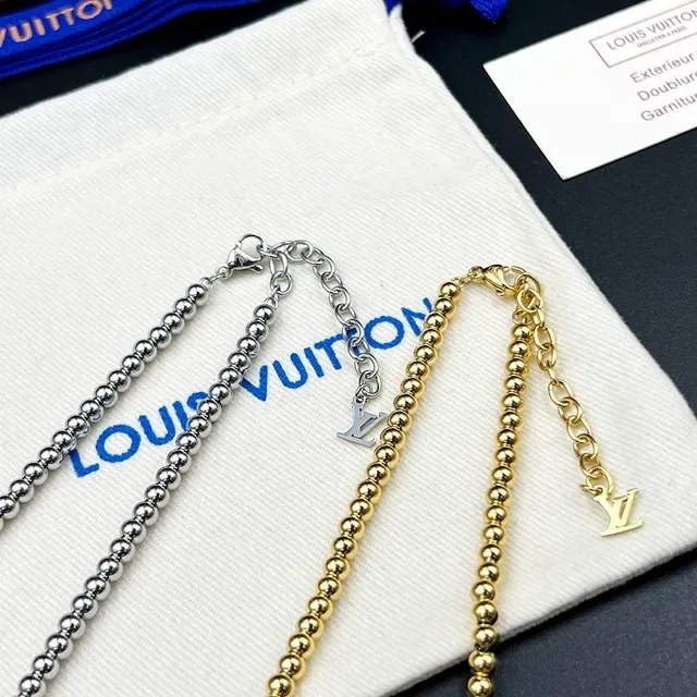 Louis Vuitton Monogram World Tour Gold Green Beaded Ball-Chain LV Charm Necklace 4