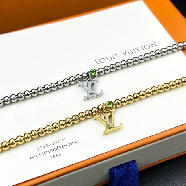 Louis Vuitton Monogram World Tour Gold Green Beaded Ball-Chain LV Charm Necklace 5