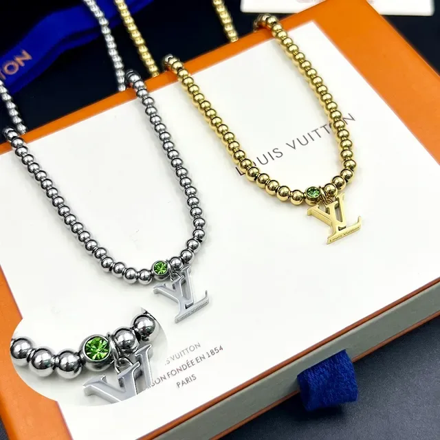 Louis Vuitton Monogram World Tour Gold Green Beaded Ball-Chain LV Charm Necklace 8