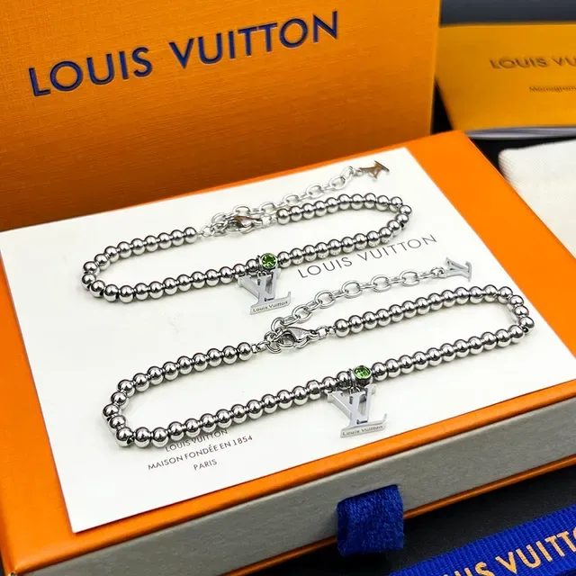 Louis Vuitton Monogram World Tour Gold Green Beaded Ball-Chain LV Charm Necklace 9