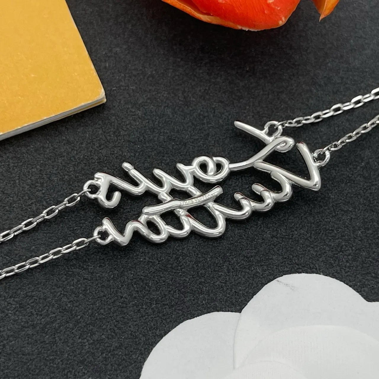 Louis Vuitton Monogram World Tour Script Pendant Silver Bracelet 3