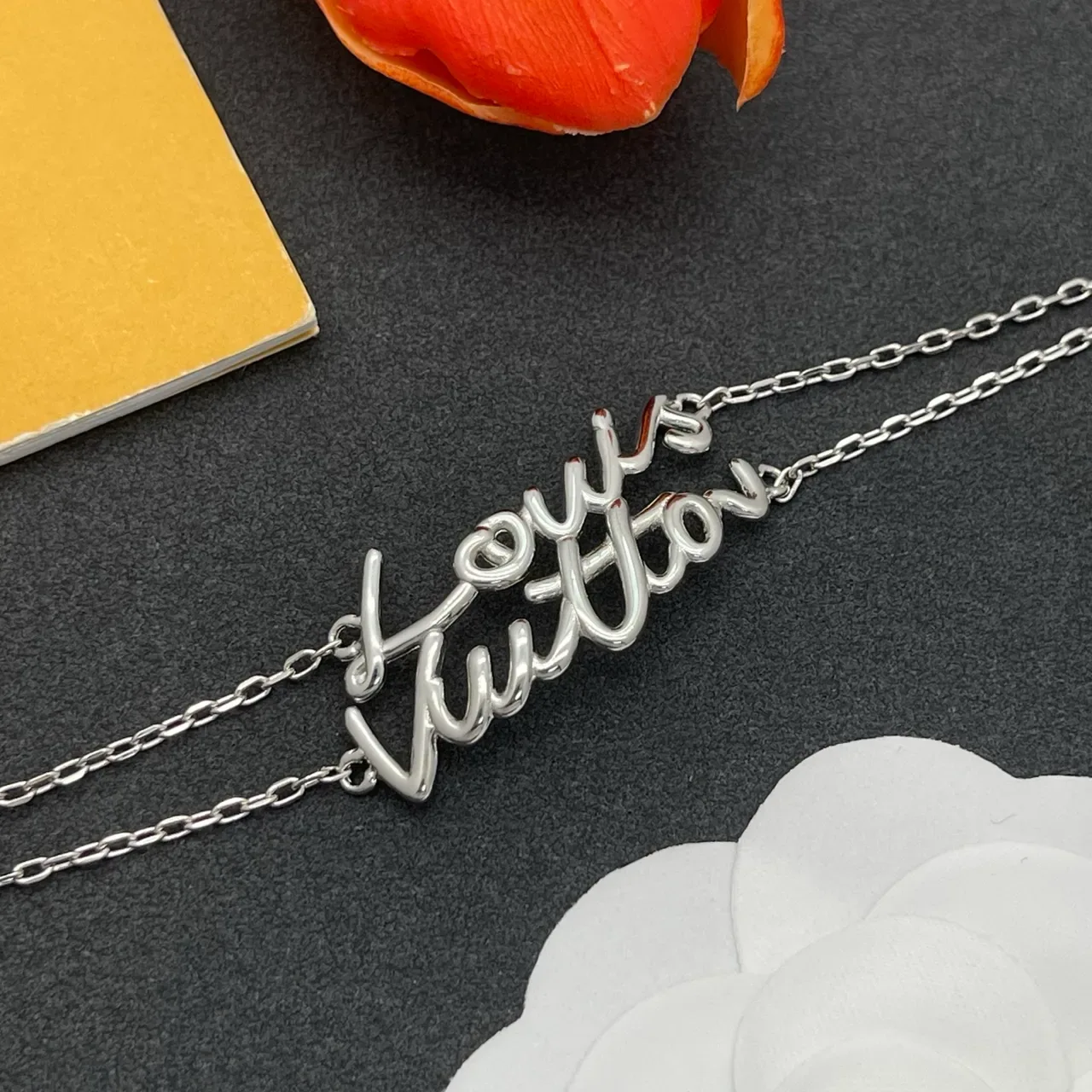Louis Vuitton Monogram World Tour Script Pendant Silver Bracelet 6