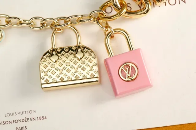 Louis Vuitton Multi-Charm Bracelet Gold Pink Chain Bracelet 2