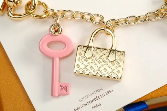 Louis Vuitton Multi-Charm Bracelet Gold Pink Chain Bracelet 4