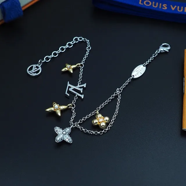 Louis Vuitton Multi Charms Two-Tone Flower and Monogram Bracelet 5