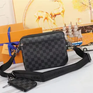 Louis Vuitton Multi Pochette Accessoires Black Gray Damier Graphite Checkered Canvas Zip-Top Closure Crossbody Bag