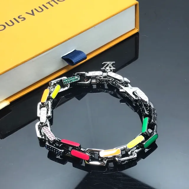 Louis Vuitton Multicolor Enamel and Crystal Chain Link Bracelet 1
