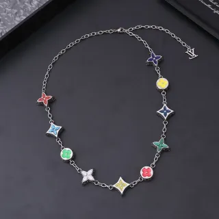 Louis Vuitton Multicolor Silver Enamel Floral Charms Link Chain Necklace