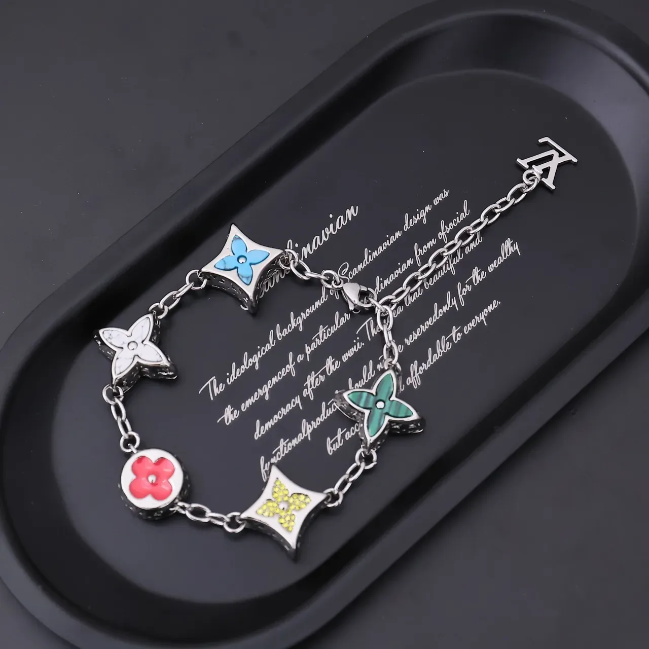 Louis Vuitton Multicolor Silver Enamel Floral Charms Link Chain Necklace 4