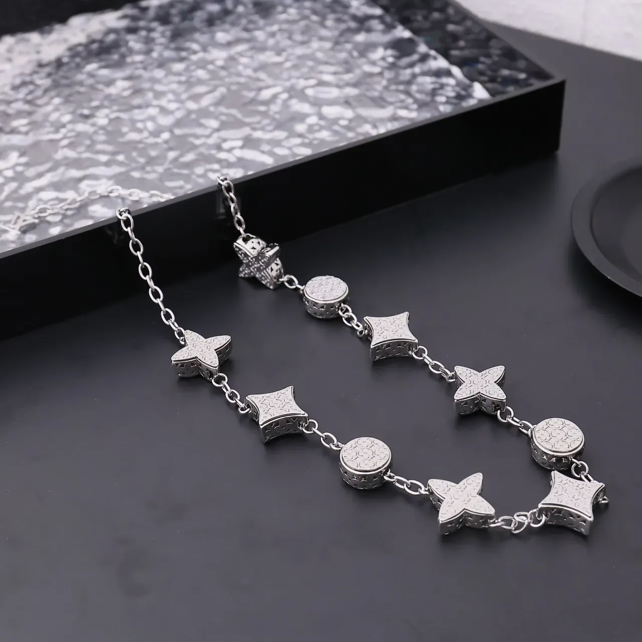 Louis Vuitton Multicolor Silver Enamel Floral Charms Link Chain Necklace 7