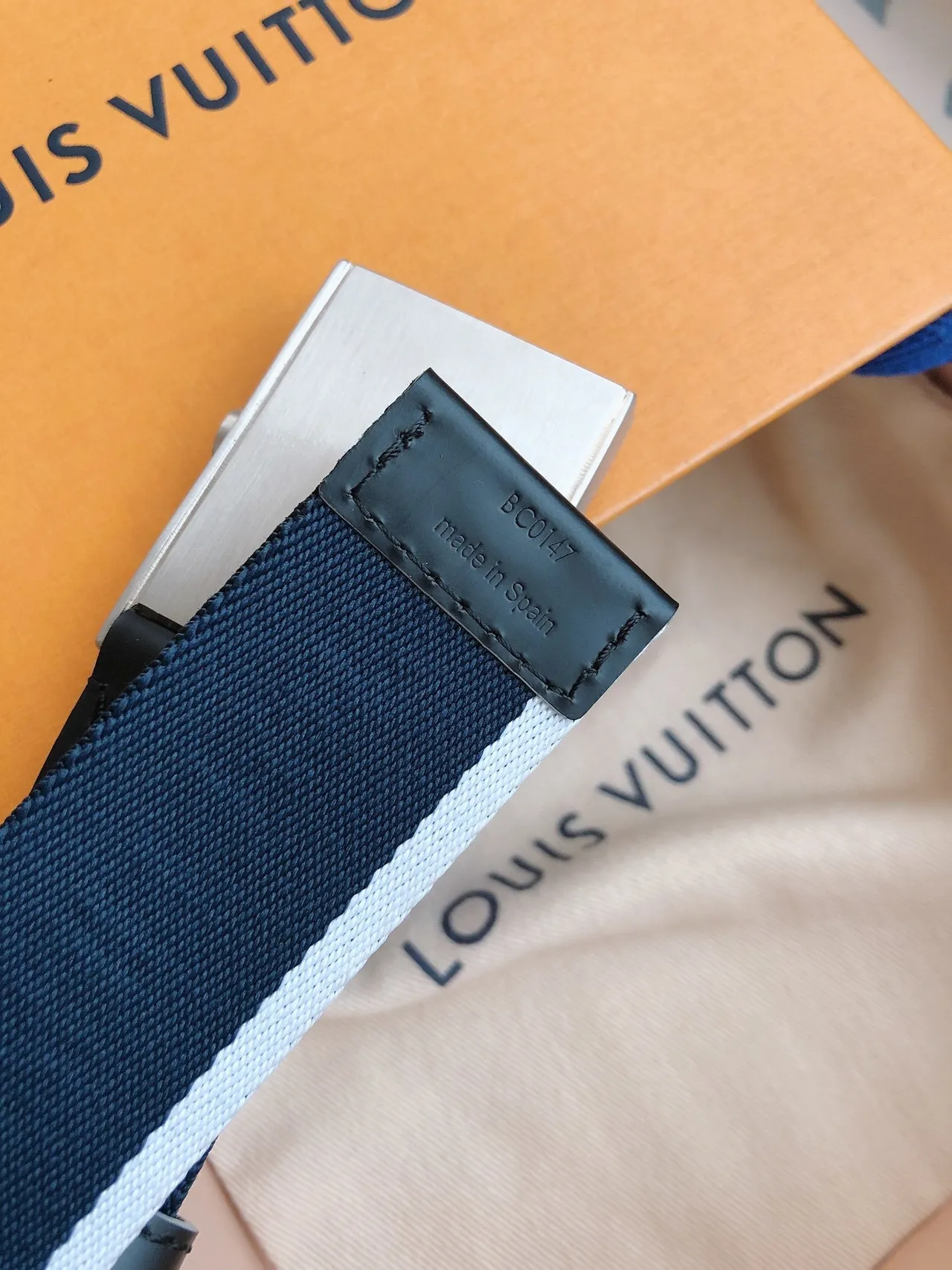 Louis Vuitton Navy Blue Woven Nylon Strap Brushed Metal Buckle Canvas Belt 4