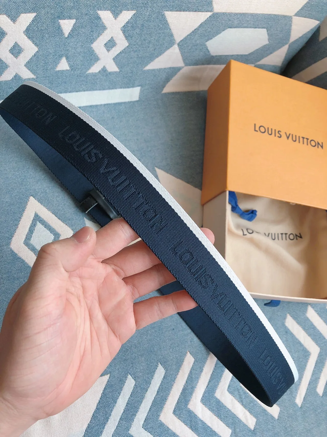 Louis Vuitton Navy Blue Woven Nylon Strap Brushed Metal Buckle Canvas Belt 7