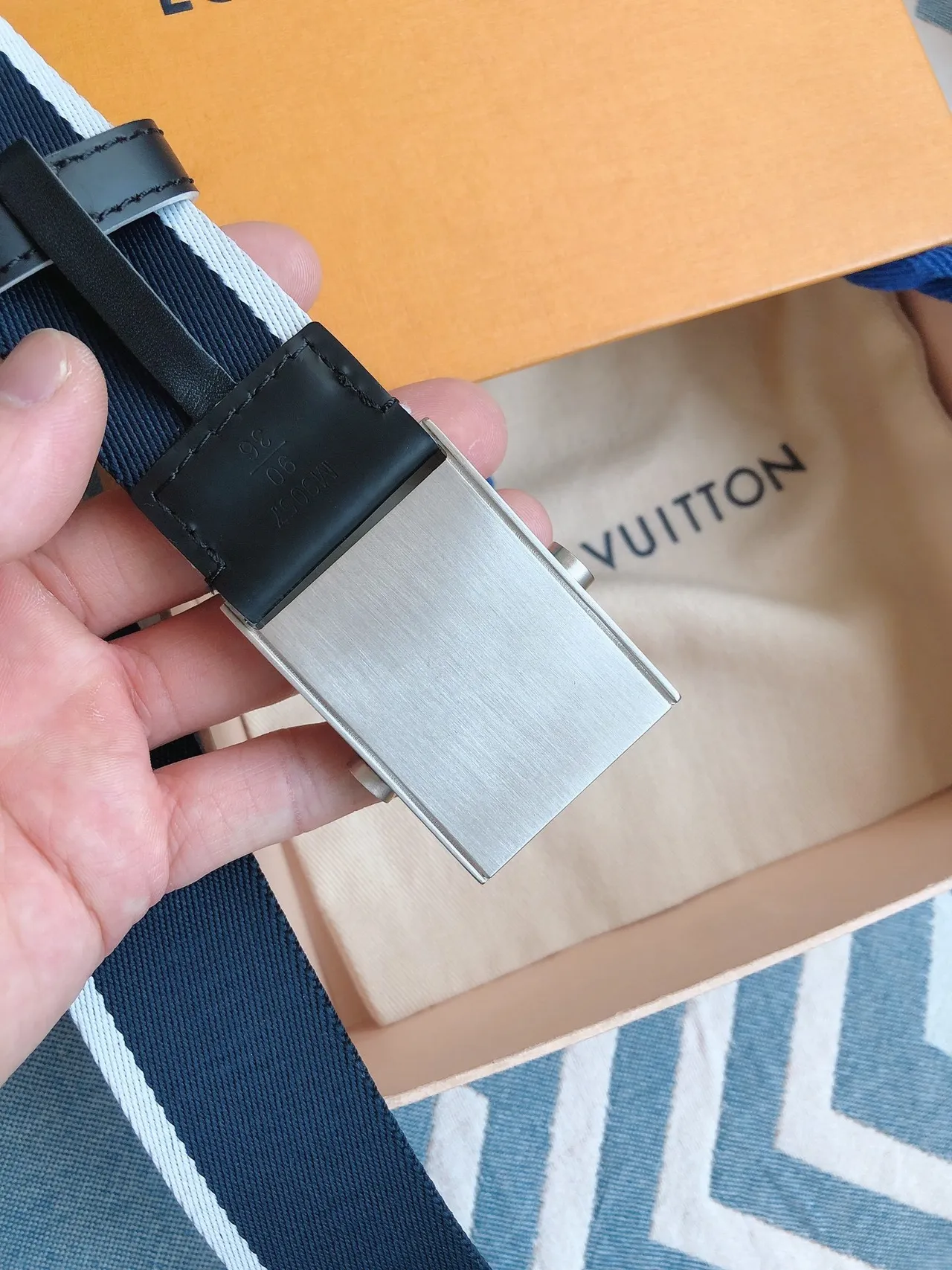 Louis Vuitton Navy Blue Woven Nylon Strap Brushed Metal Buckle Canvas Belt 8