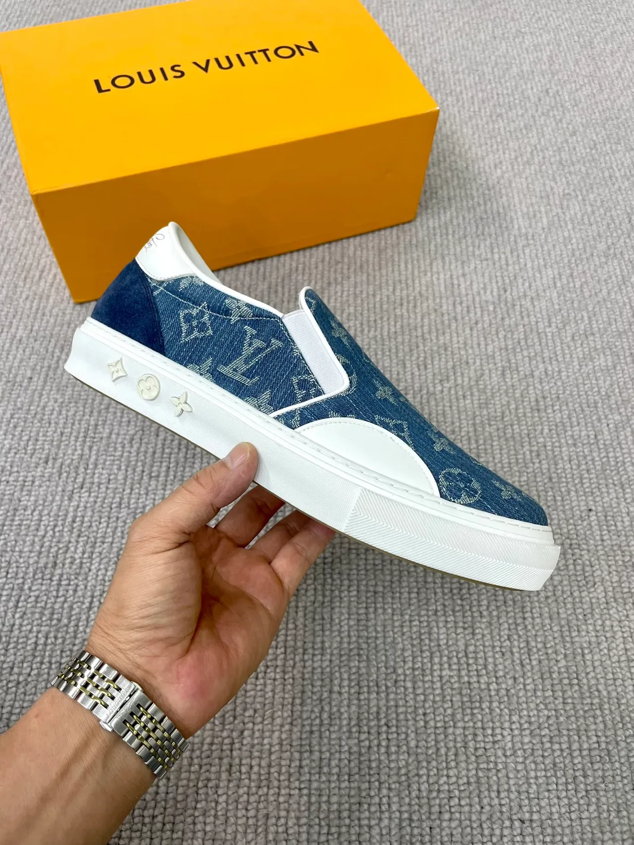 Louis Vuitton Navy White Slip-On Monogram Canvas Lifestyle Sneakers 4