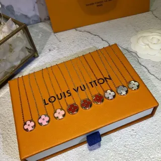Louis Vuitton Orange Gold Flower-Shaped Enamel Pendants Chains Necklace