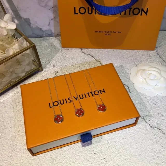 Louis Vuitton Orange Gold Flower-Shaped Enamel Pendants Chains Necklace 5