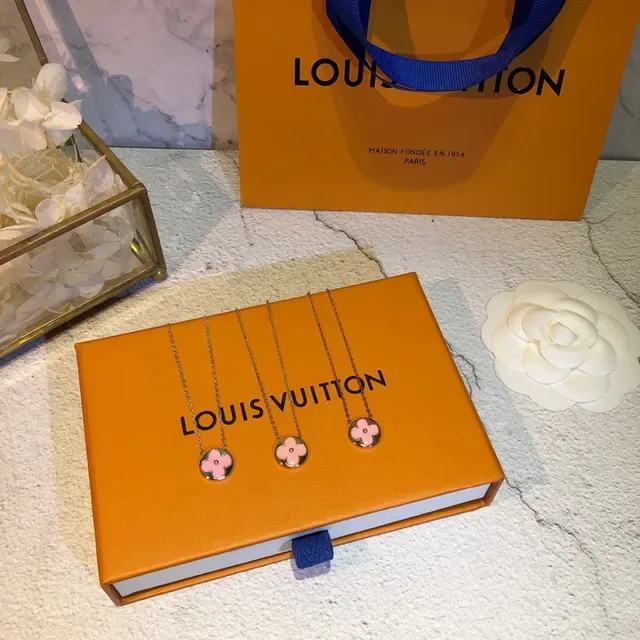Louis Vuitton Orange Gold Flower-Shaped Enamel Pendants Chains Necklace 6