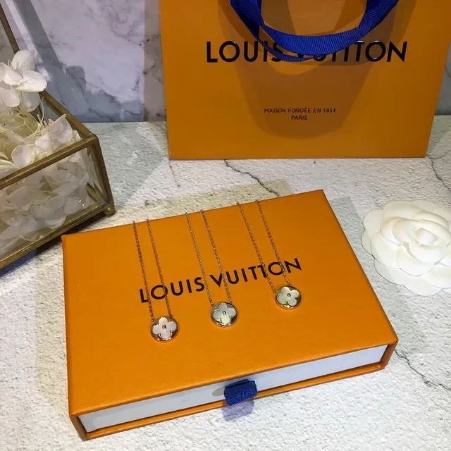 Louis Vuitton Orange Gold Flower-Shaped Enamel Pendants Chains Necklace 7
