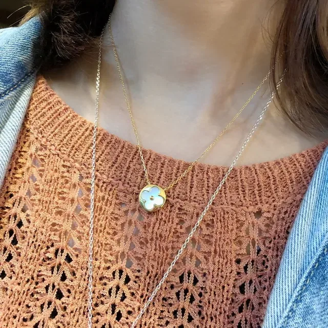 Louis Vuitton Orange Gold Flower-Shaped Enamel Pendants Chains Necklace 8