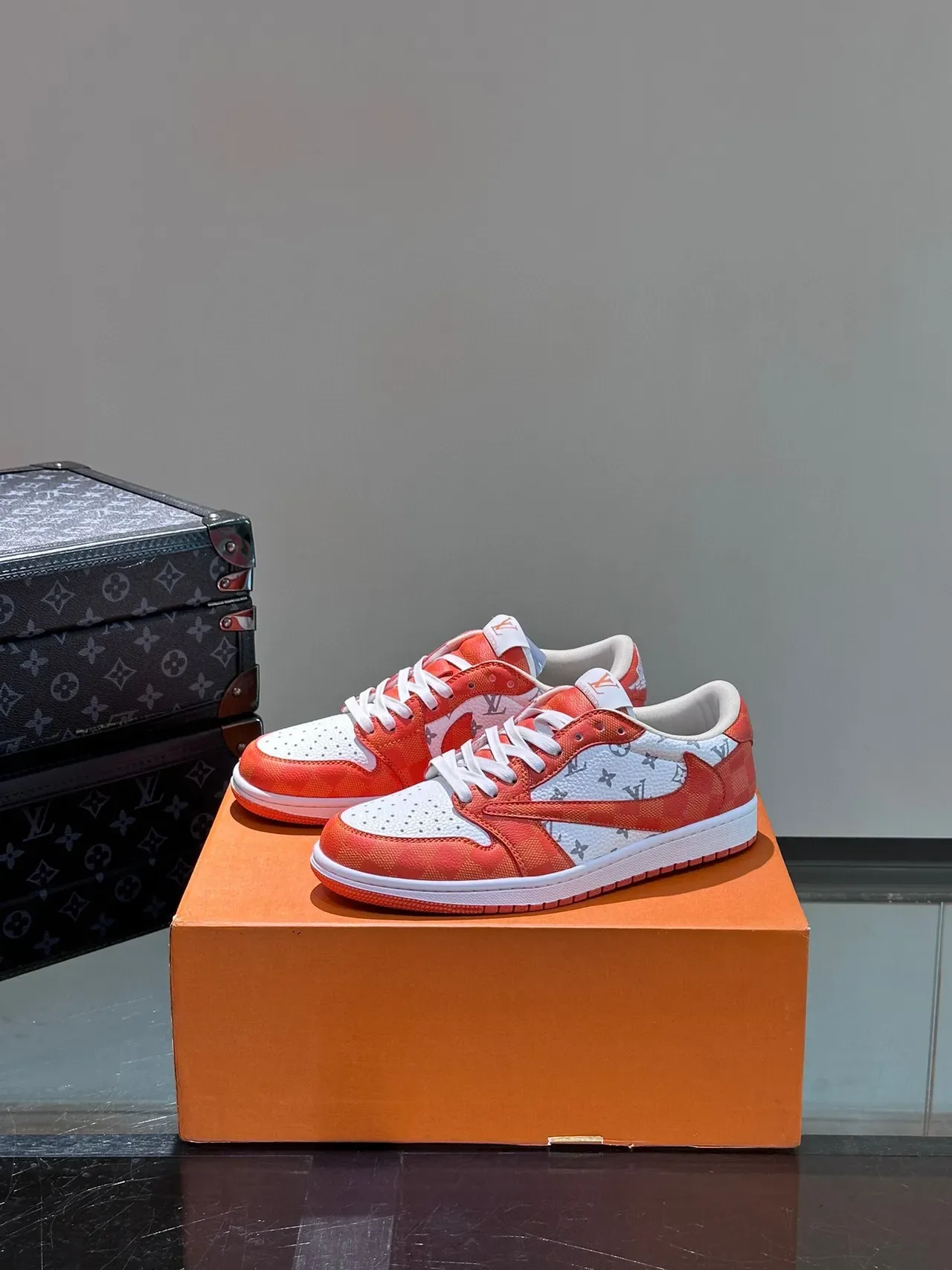 Louis Vuitton Orange White Low-Top Monogrammed Lifestyle Sneakers 3