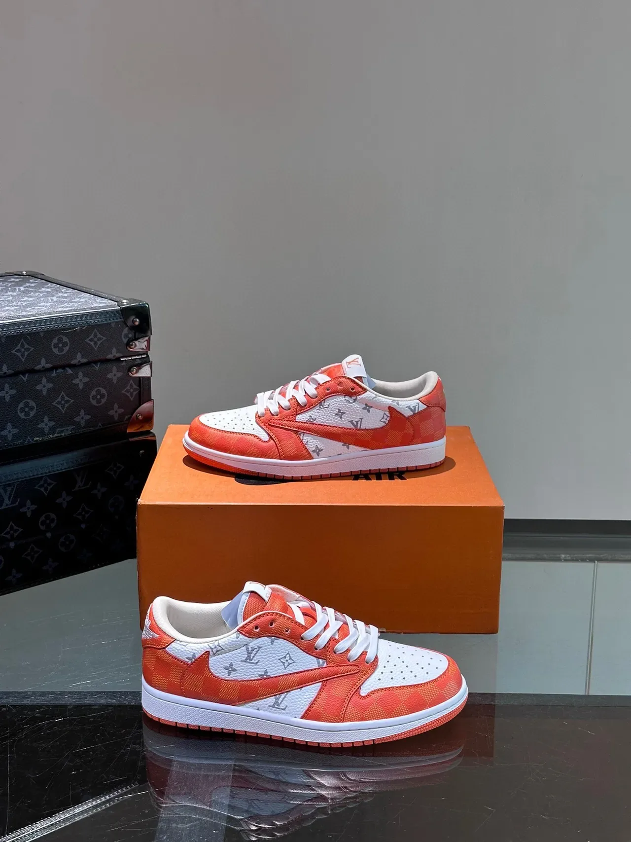 Louis Vuitton Orange White Low-Top Monogrammed Lifestyle Sneakers 4