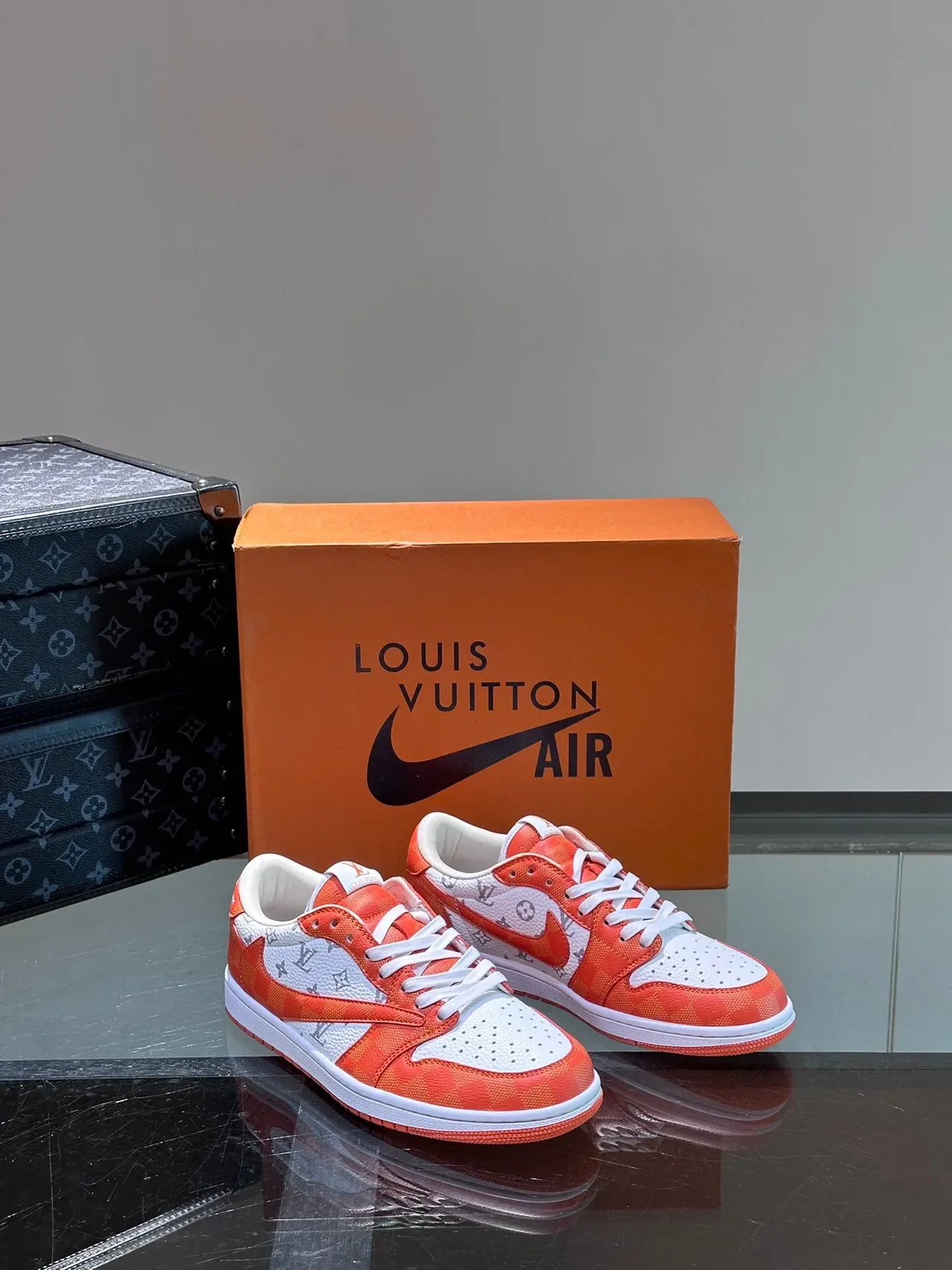 Louis Vuitton Orange White Low-Top Monogrammed Lifestyle Sneakers 5