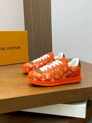 Louis Vuitton Orange White Monogram-Printed Low-Top Lifestyle Sneakers 2