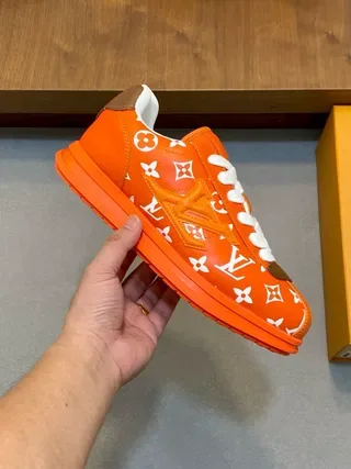 Louis Vuitton Orange White Monogram-Printed Low-Top Lifestyle Sneakers 3