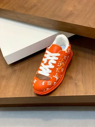 Louis Vuitton Orange White Monogram-Printed Low-Top Lifestyle Sneakers 6