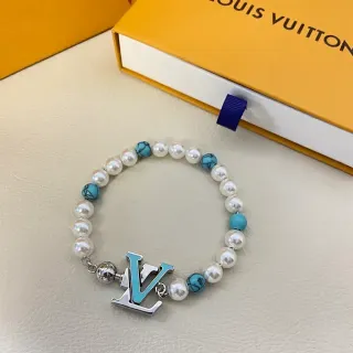 Louis Vuitton Pearl and Turquoise Beaded LV Monogram Bracelet