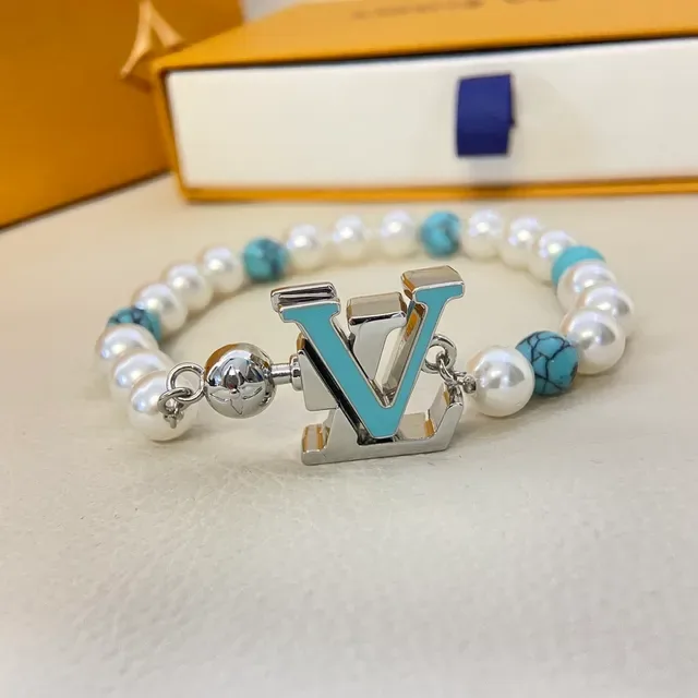 Louis Vuitton Pearl and Turquoise Beaded LV Monogram Bracelet 3