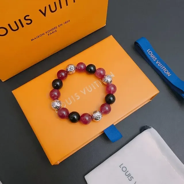 Louis Vuitton Pink Black Beaded Monogram-Charm Bracelet 3