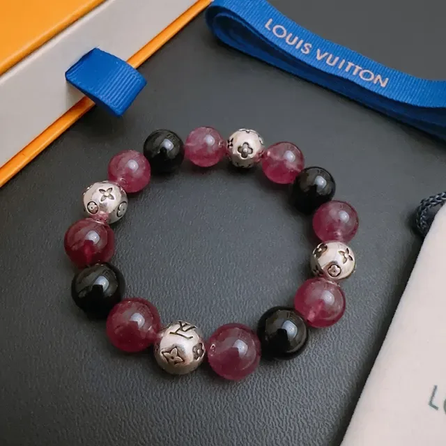 Louis Vuitton Pink Black Beaded Monogram-Charm Bracelet 8