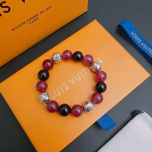 Louis Vuitton Pink Black Beaded Monogram-Charm Bracelet 9