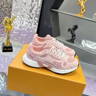 Louis Vuitton Zapatillas Lifestyle Rosa Blanco Con Suela Plataforma Gruesa, Construcción De Malla Y Cobertura Sintética En Superposición