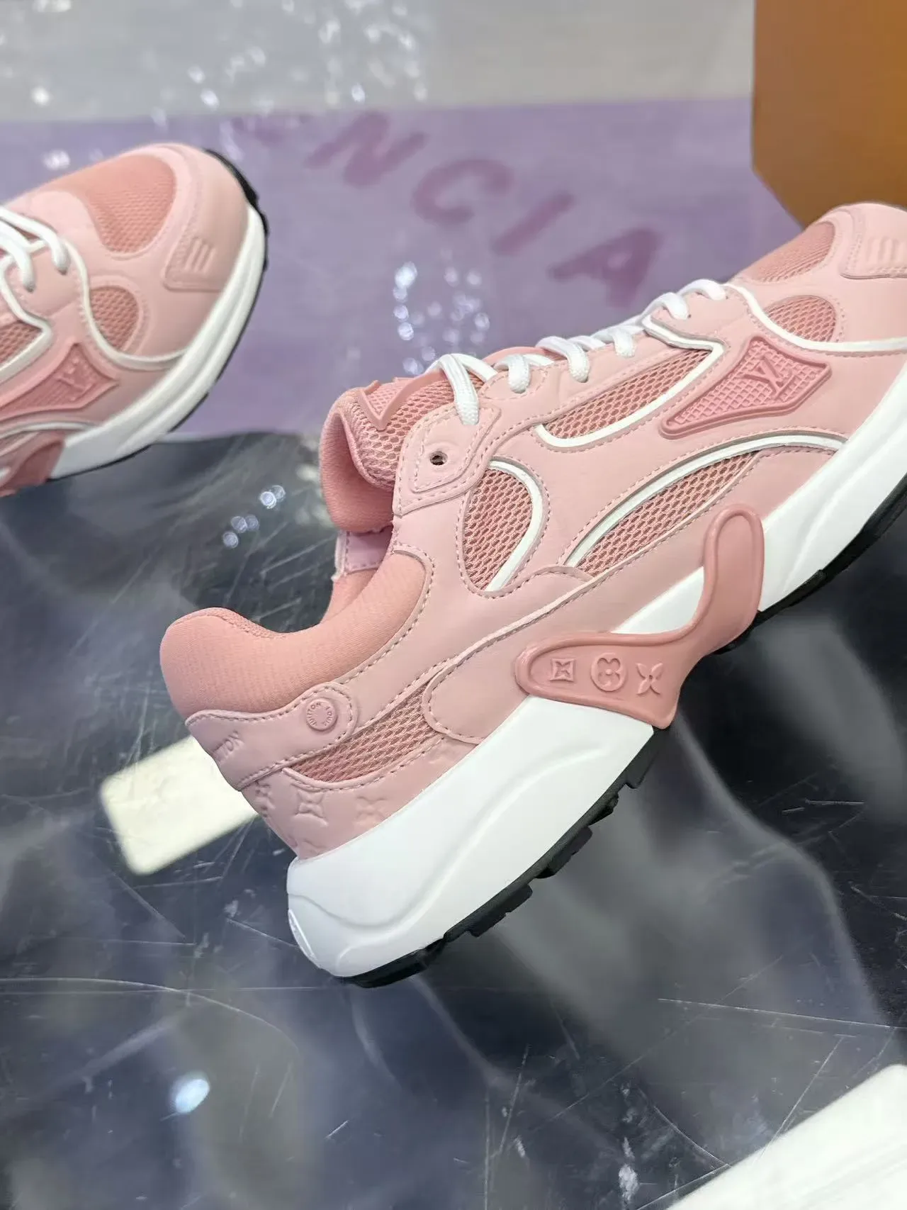 Louis Vuitton Pink White Chunky Platform Sole Mesh And Synthetic Overlay Construction Lifestyle Sneakers 3