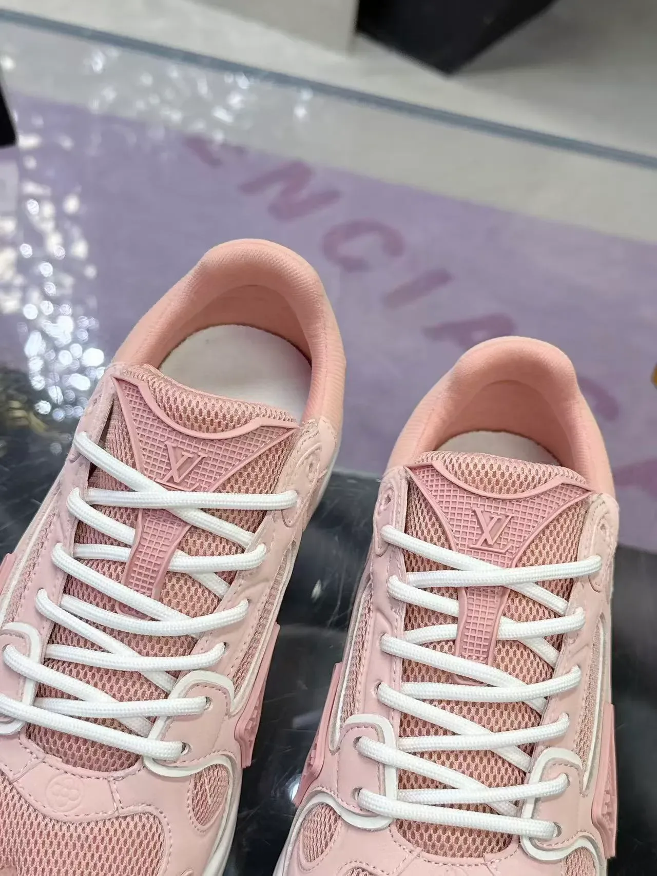 Louis Vuitton Pink White Chunky Platform Sole Mesh And Synthetic Overlay Construction Lifestyle Sneakers 5