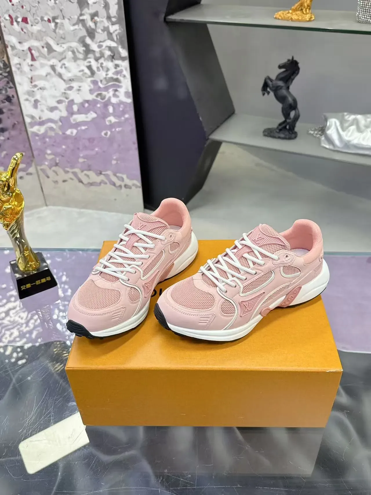 Louis Vuitton Pink White Chunky Platform Sole Mesh And Synthetic Overlay Construction Lifestyle Sneakers 6