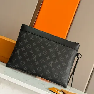 Louis Vuitton Pochette Accessoires Black Gray Monogram-Printed Canvas Envelope Clutch