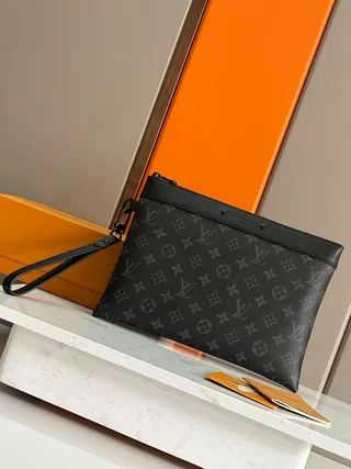 Louis Vuitton Pochette Accessoires Black Gray Monogram-Printed Canvas Envelope Clutch 2