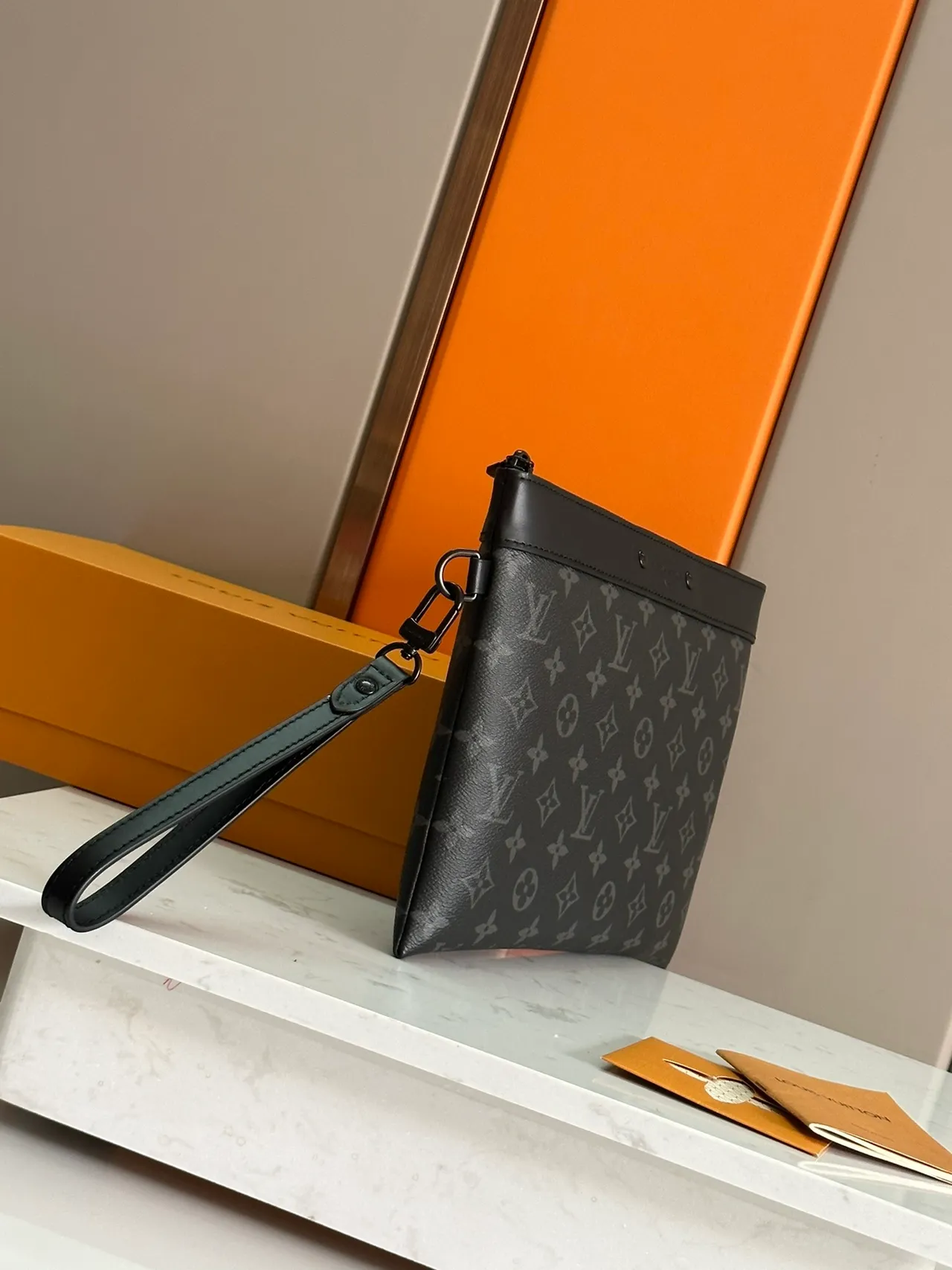 Louis Vuitton Pochette Accessoires Black Gray Monogram-Printed Canvas Envelope Clutch 3