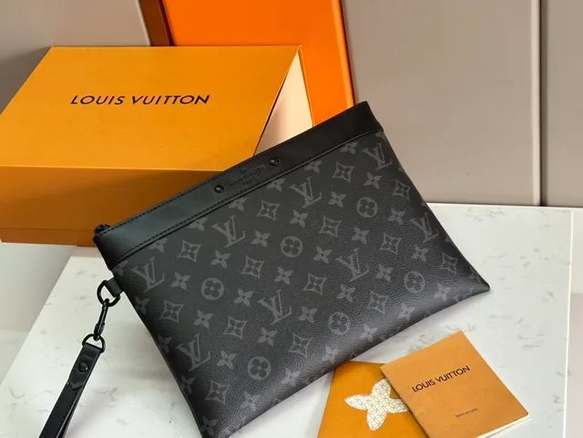 Louis Vuitton Pochette Accessoires Black Gray Monogram-Printed Canvas Envelope Clutch 4
