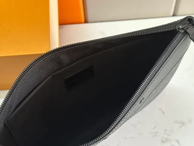 Louis Vuitton Pochette Accessoires Black Gray Monogram-Printed Canvas Envelope Clutch 6