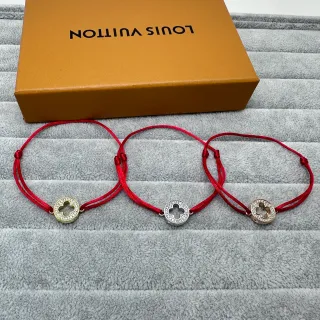 Louis Vuitton Red Gold Silk-Like Cord Circular Pavé Crystal Charm Bracelet