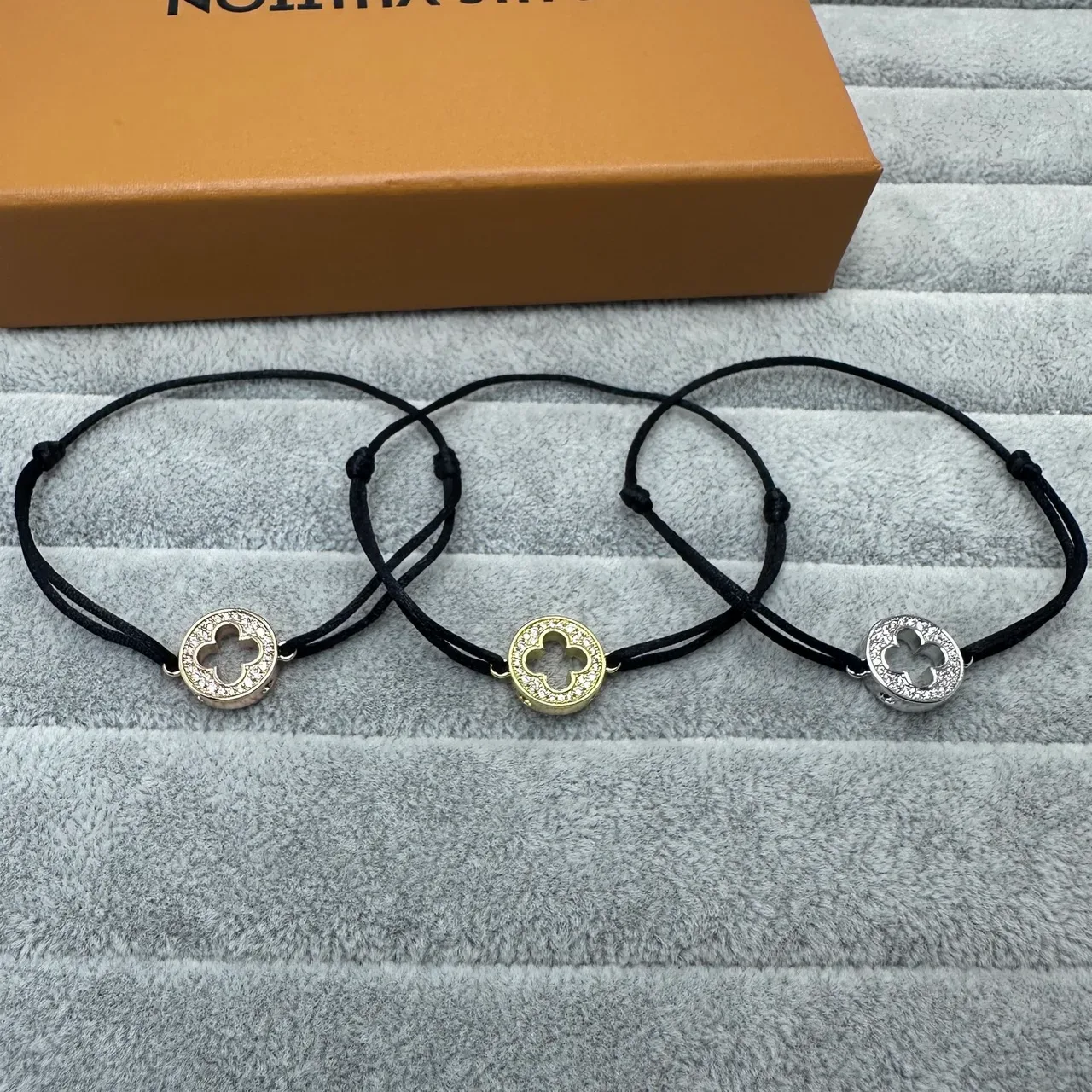 Louis Vuitton Red Gold Silk-Like Cord Circular Pavé Crystal Charm Bracelet 5