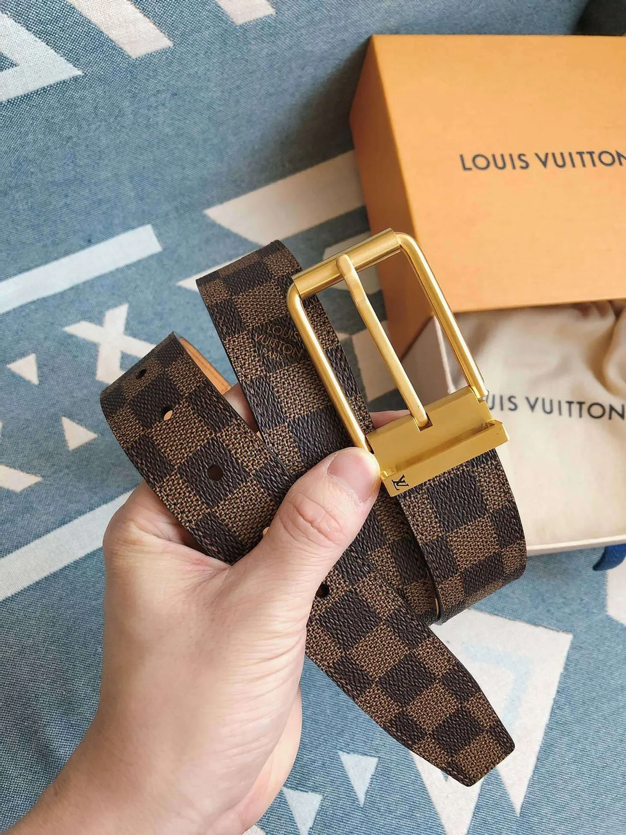 Louis Vuitton Ceinture réversible Marron Or Damier Graphite Toile Boucle Ceinture en cuir 2