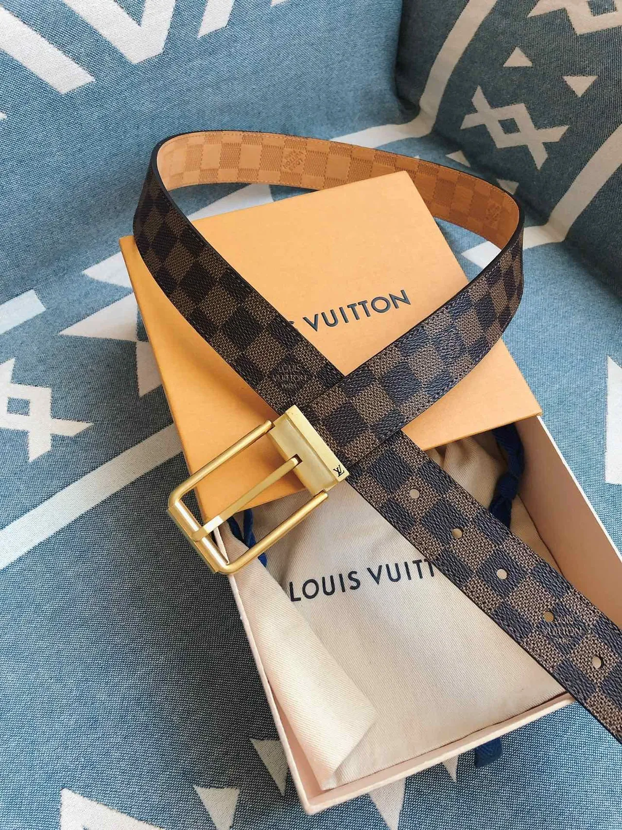Louis Vuitton Ceinture réversible Marron Or Damier Graphite Toile Boucle Ceinture en cuir 3
